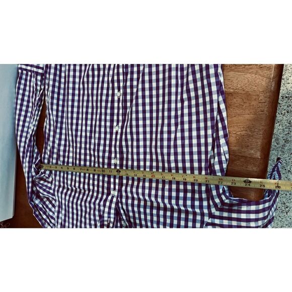 J. McLaughlin Purple and white Check Button Down Mens Top Shirt SZ L - Picture 8 of 9